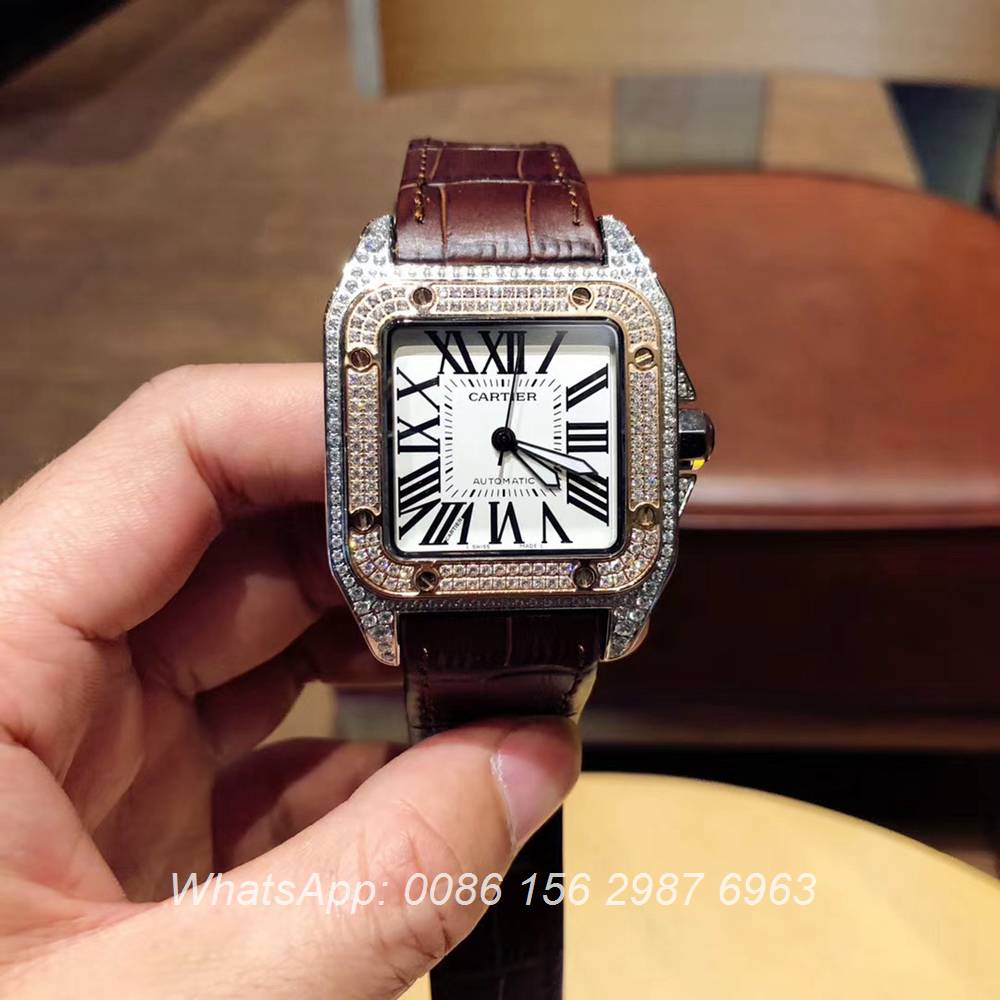 C090XD322, Cartier Santos diamonds rose gold 2tone color men size Miyota 8215