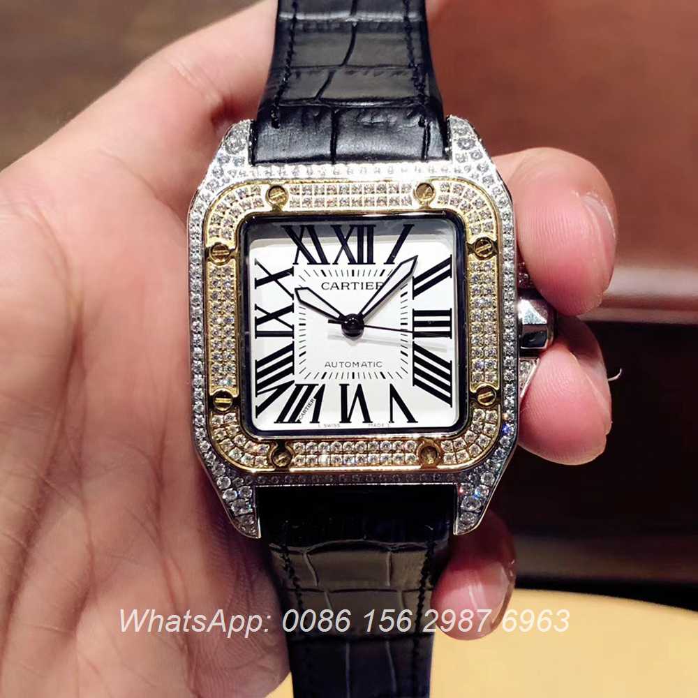 C090XD323, Cartier iced out yellow gold two tone case men size automatic Santos