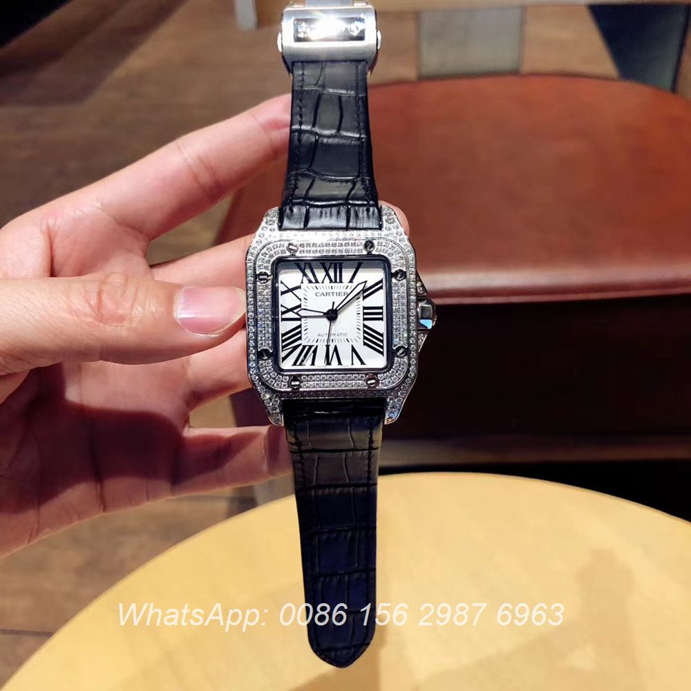 C090XD321, Cartier diamonds santos silver case 40mm Miyota automatic 8215