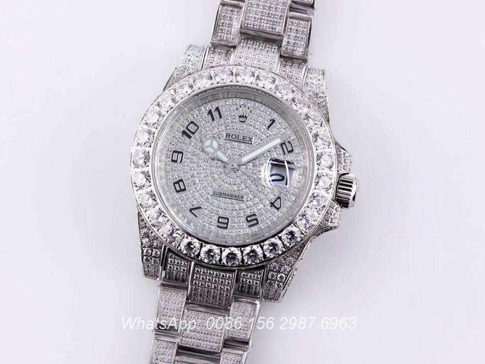 R120SF313, SUB iced out silver case 40mm shiny diamonds diamonds face AAA