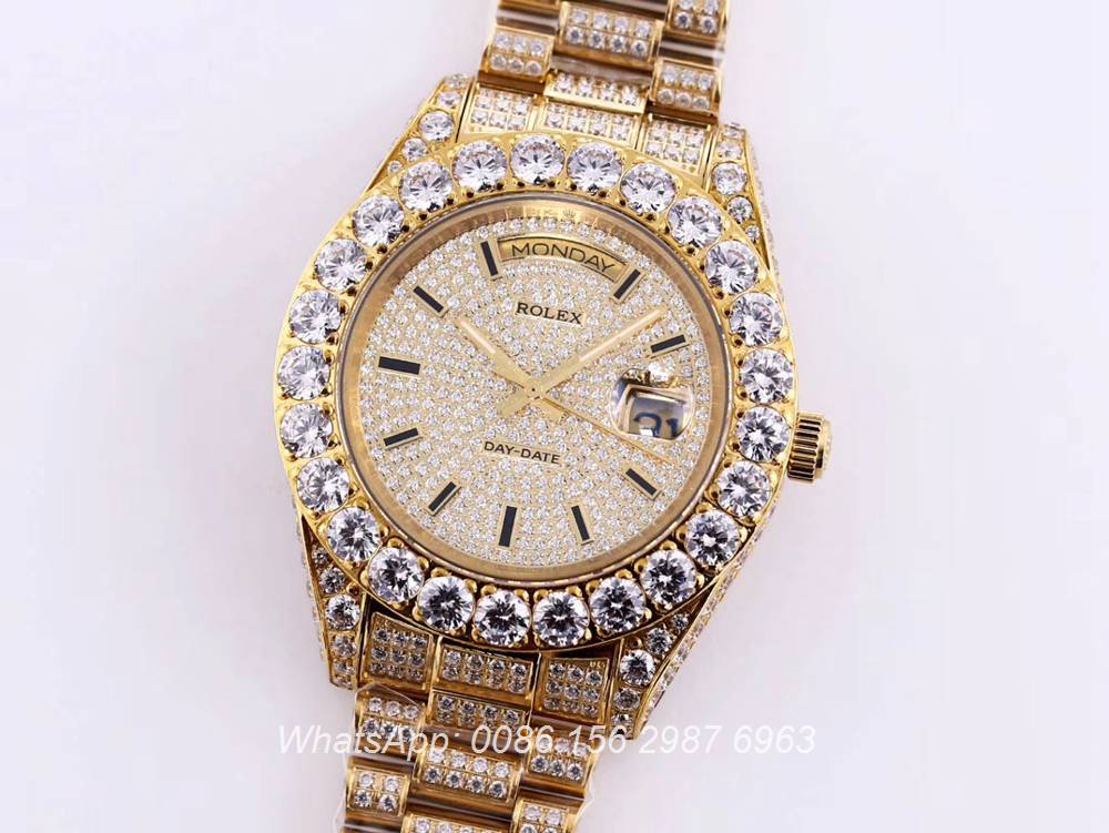 R130SF314, DayDate iced out gold case 43mm Oyster Perpetual automatic AAA