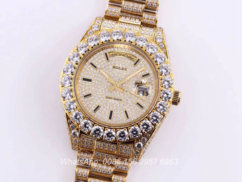 R130SF314, DayDate iced out gold case 43mm Oyster Perpetual automatic AAA