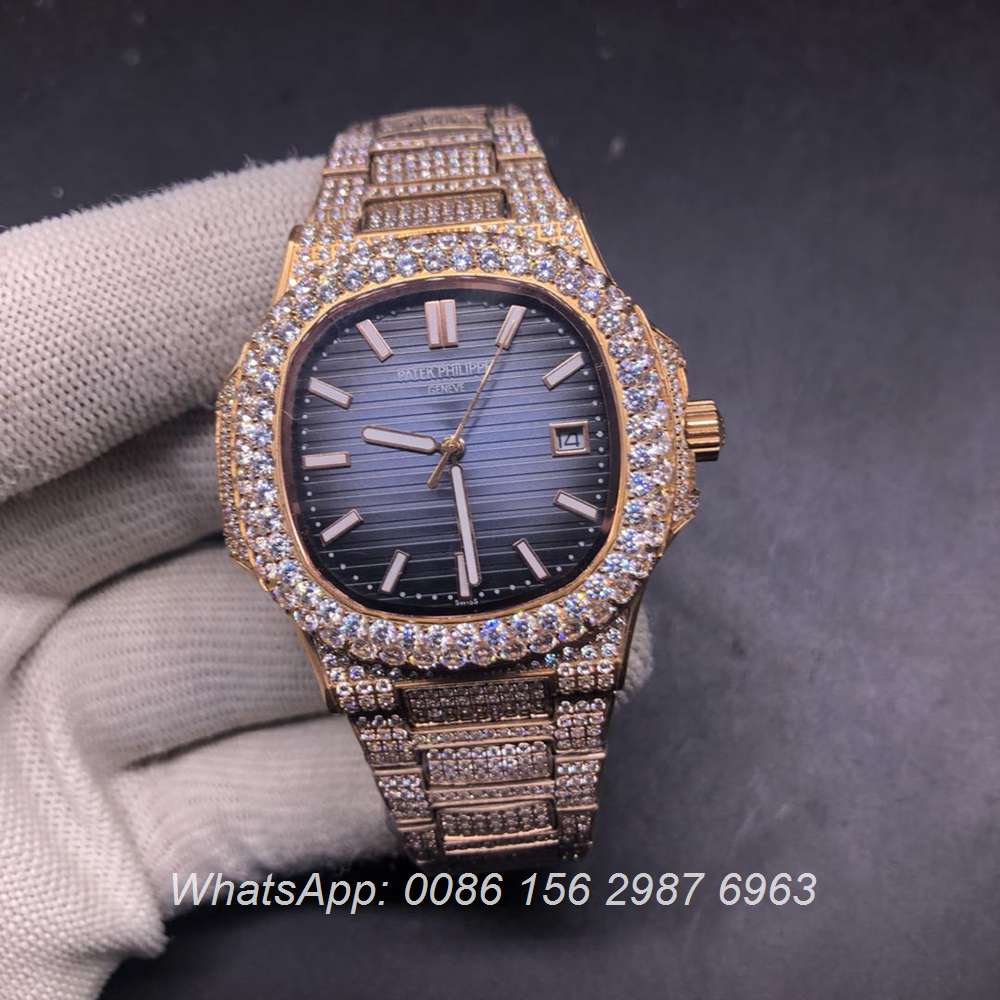 PP180BL340, Patek diamonds rose gold case 40mm blue face automatic AAA watch