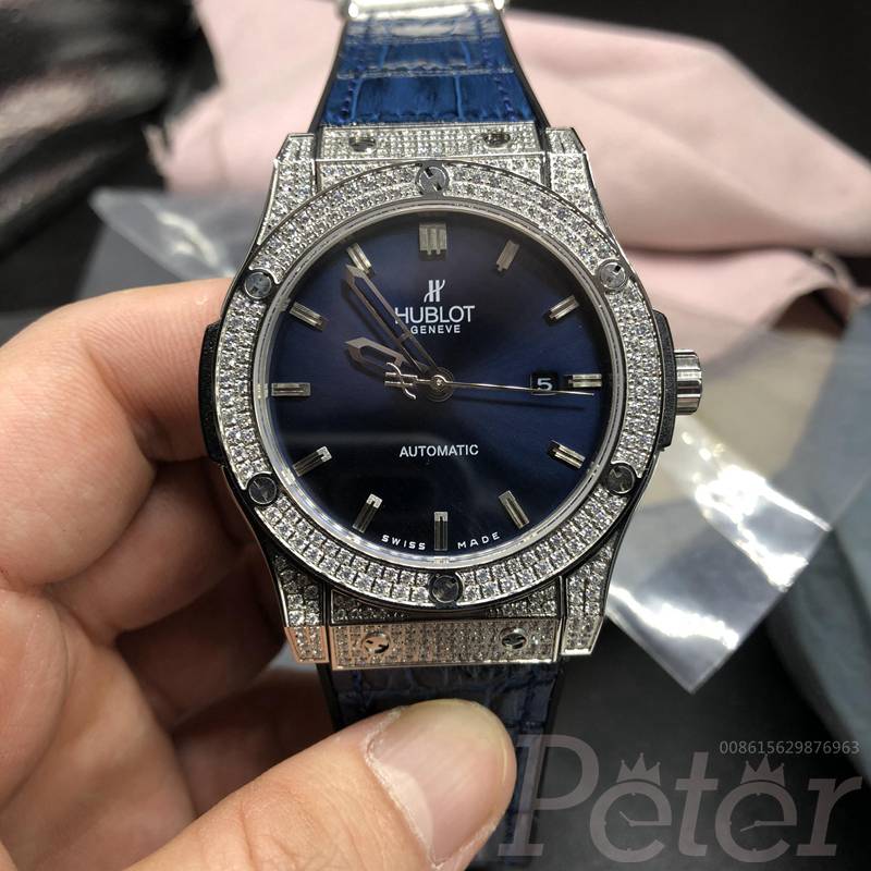 Hublot diamonds silver/blue automatic XJ038