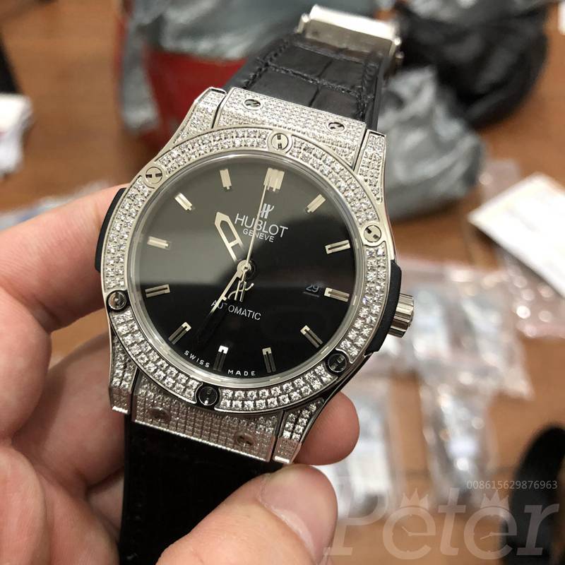 Hublot diamonds silver/black automatic XJ038