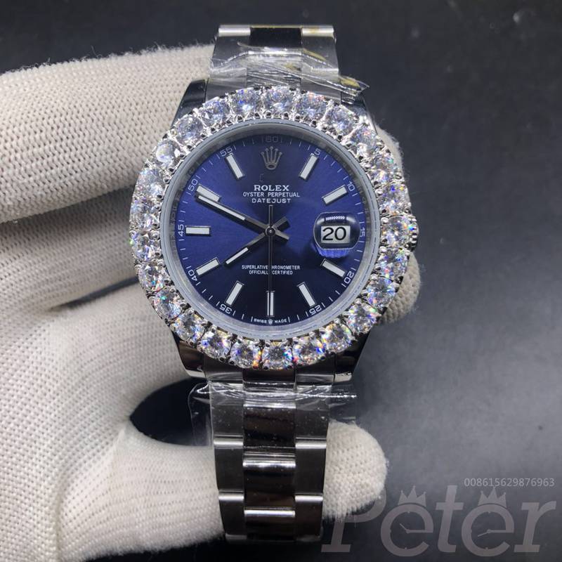 Datejust 43mm prongset stones bezel blue dial S026