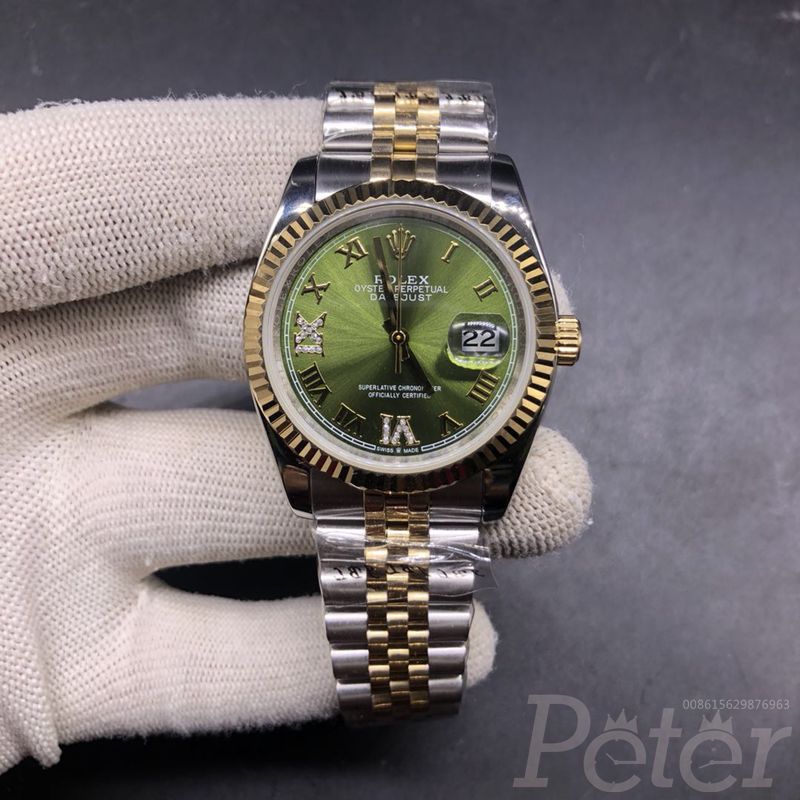 Datejust 36mm two tone gold case green dial jubilee band SBCK