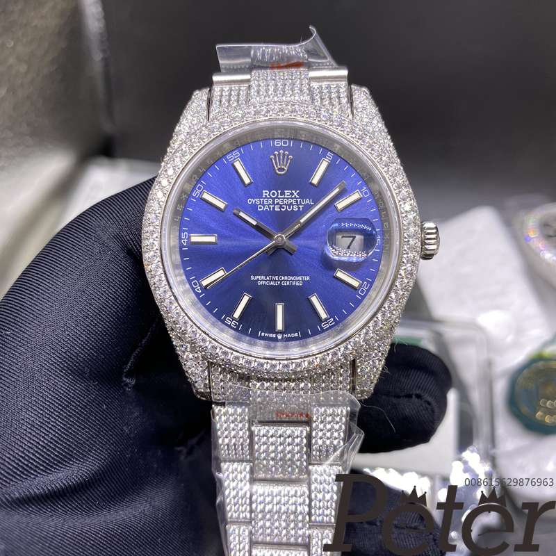 Datejust 40mm iced out swarovski diamonds blue dial XD280