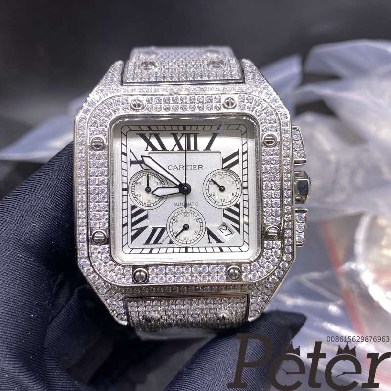 Cartier diamonds white dial chronograph VK quartz M120