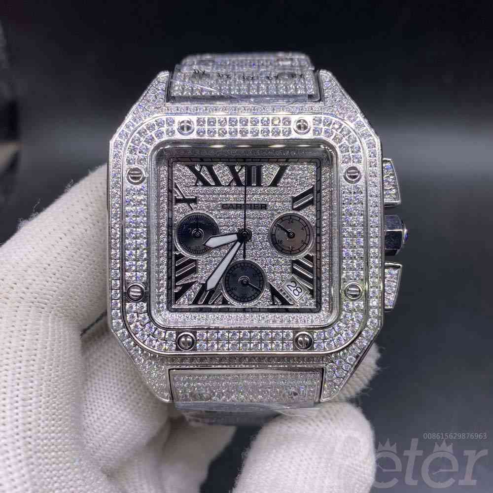 Cartier diamonds face silver case 44mm shiny zircon M130