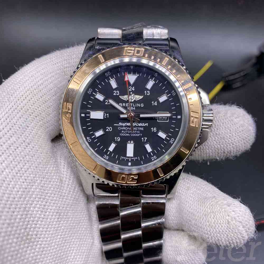 Breitling AAA automatic 45mm silver case champagne gold bezel M028