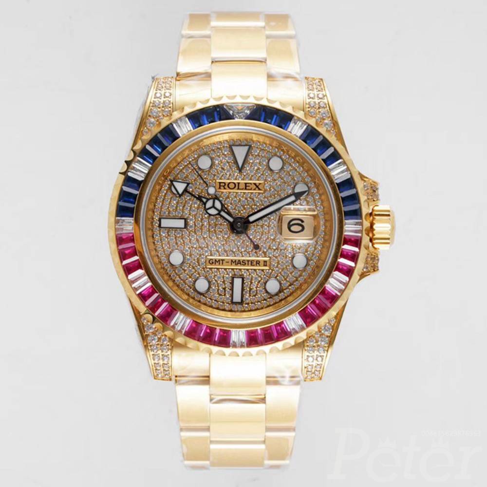 GMT master II KOF factory 2836 gold case swarovski stones WT205