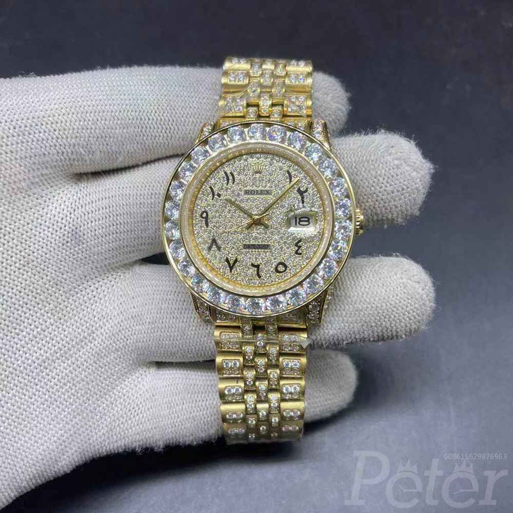 Datejust 40mm gold case diamonds face jubilee band arabic numbers MH107
