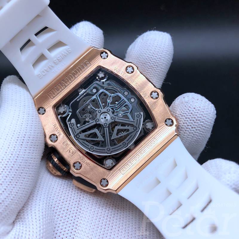 RM11-03 diamonds rose gold AAA automatic white rubber strap XD080