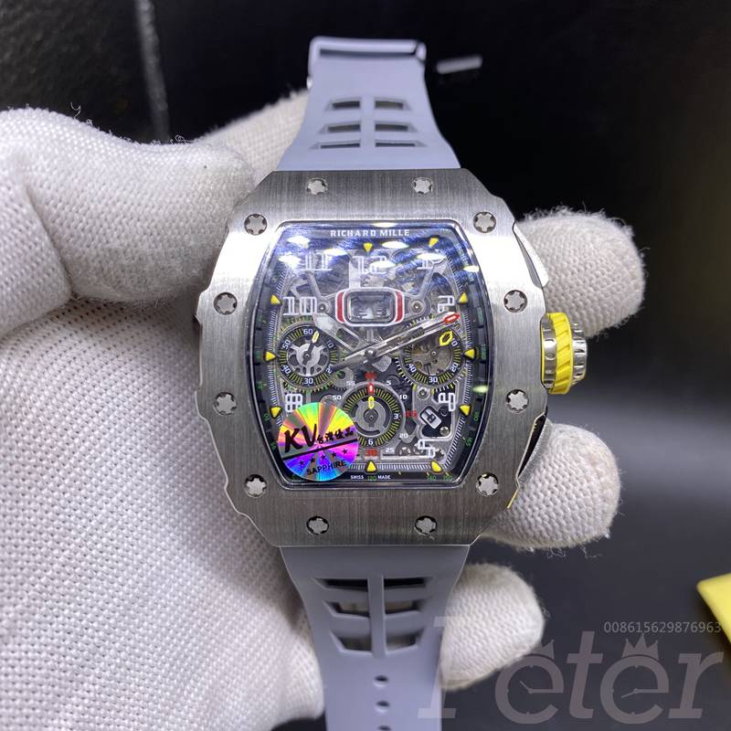 RM11-03 KV factory silver case gray rubber chronograph full works 7750 top WT295