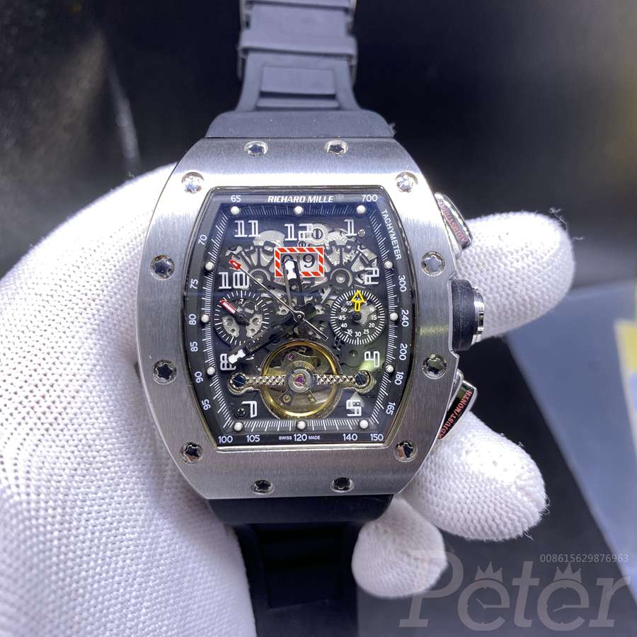 RM011 fake tourbillon AAA men stainless steel watch black rubber XD048