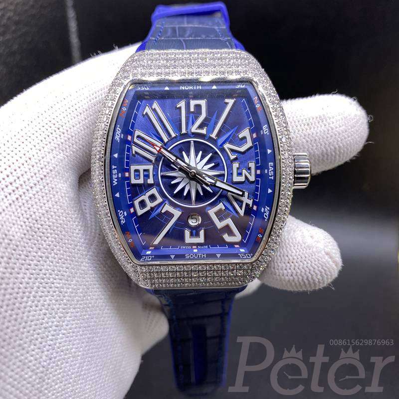 FM diamonds silver case with blue dial blue strap WS080