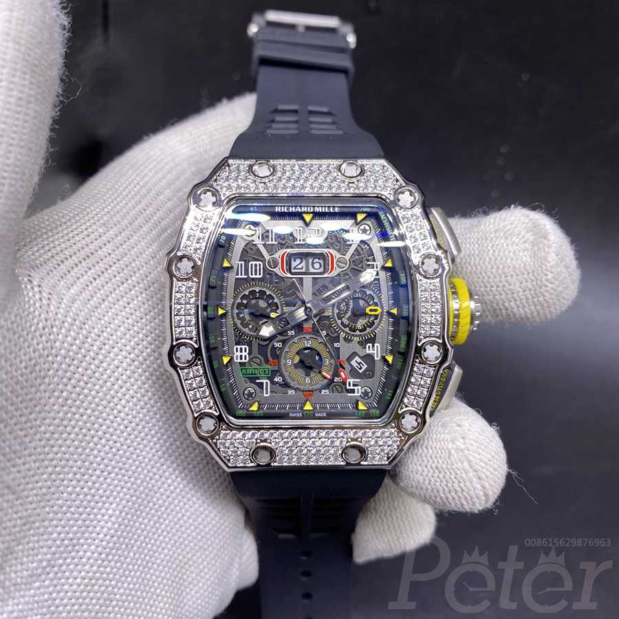 RM11-03 diamonds silver case black rubber AAA automatic XD080