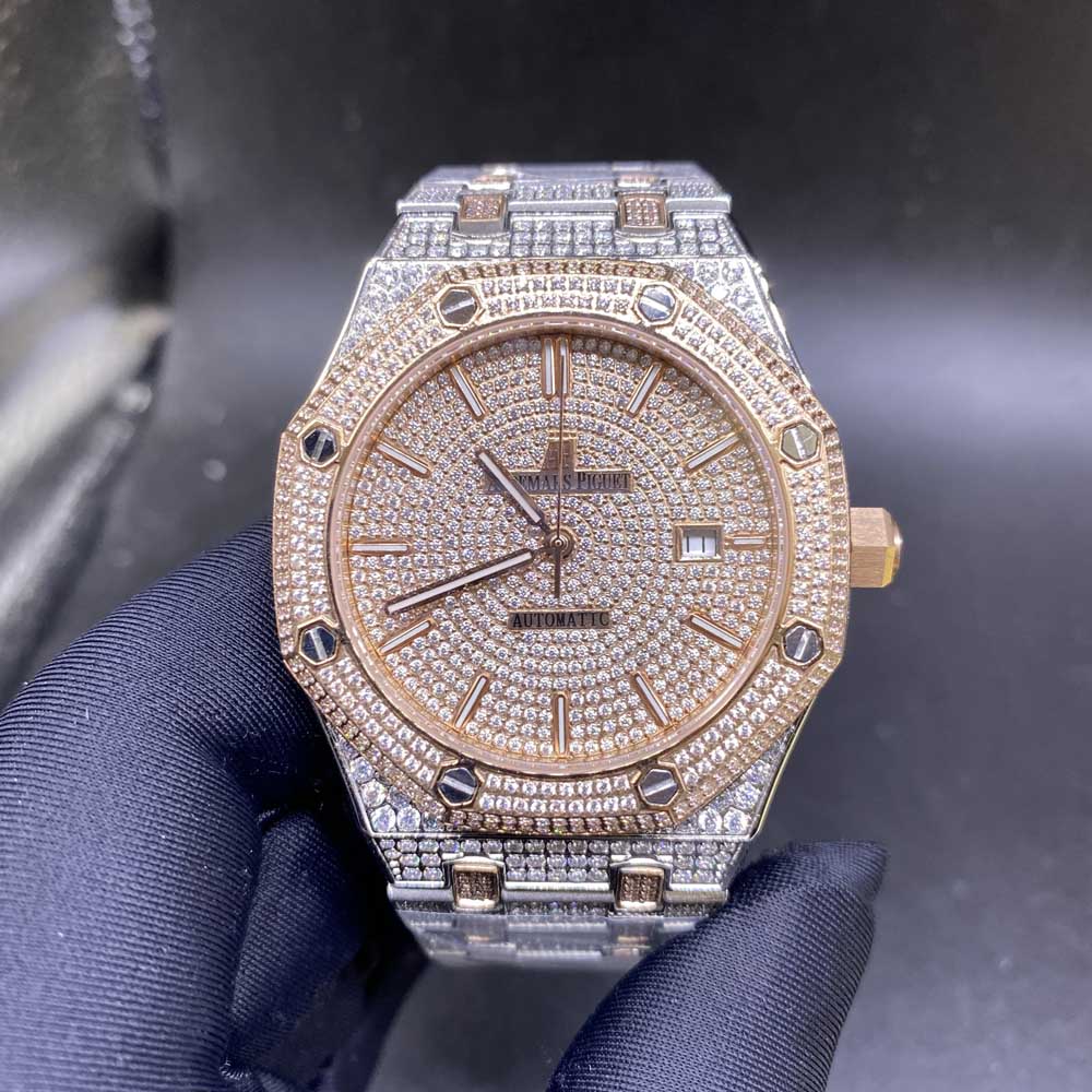 AP iced out two tone rose gold case 42mm automatic zircon stones M140