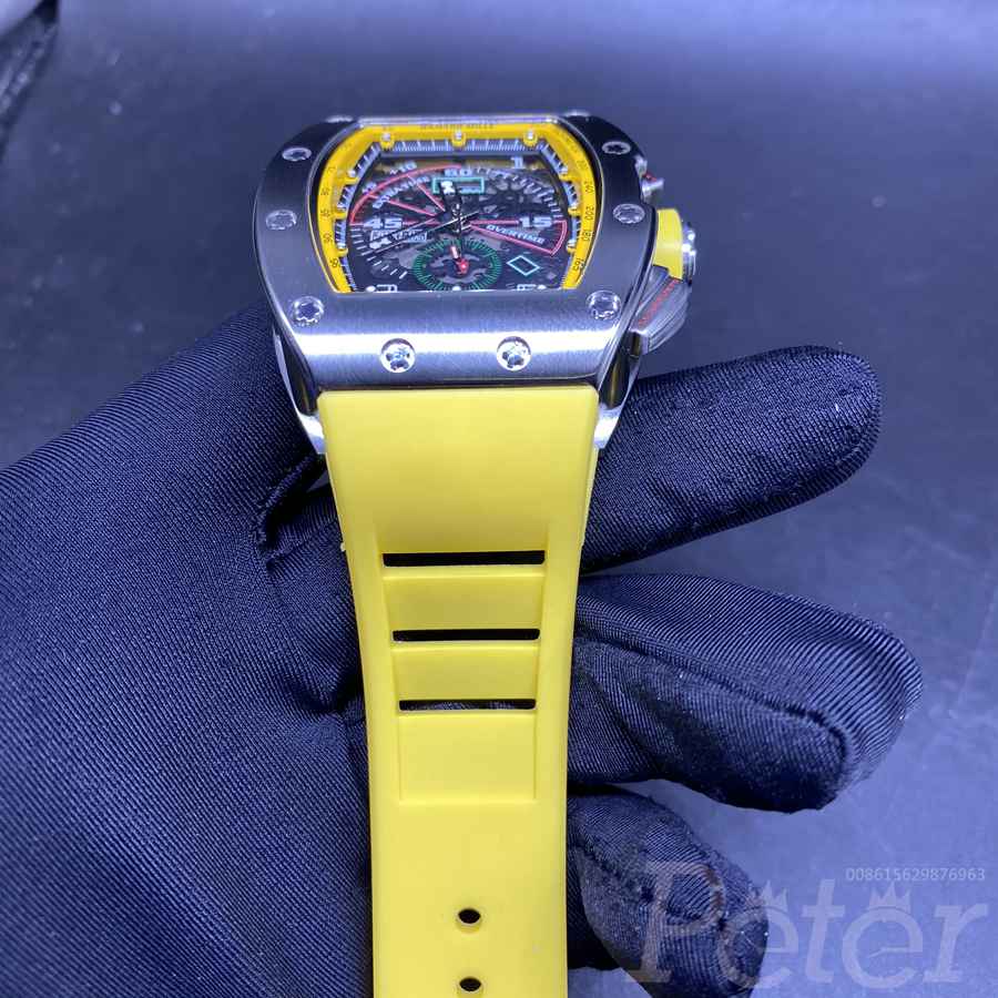 RM11-01 AAA automatic silver case 43mm men size with yellow rubber strap XD048