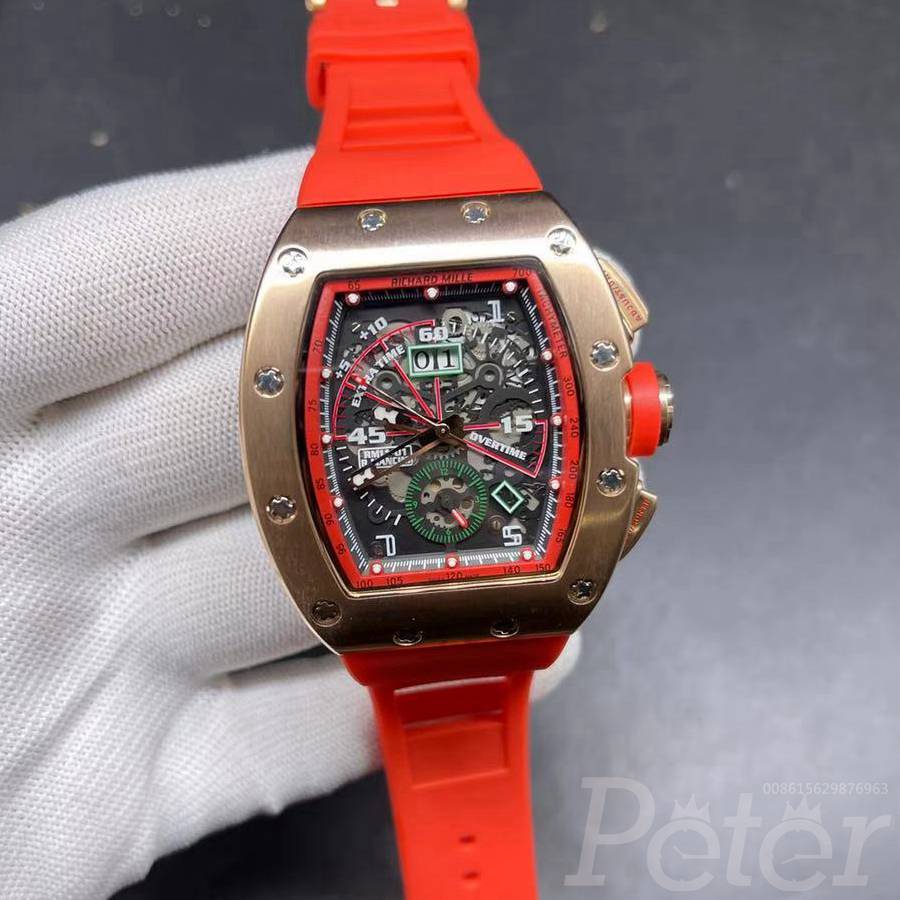 RM11-01 AAA rose gold stainless steel case 43mm automatic movement red rubber XD048