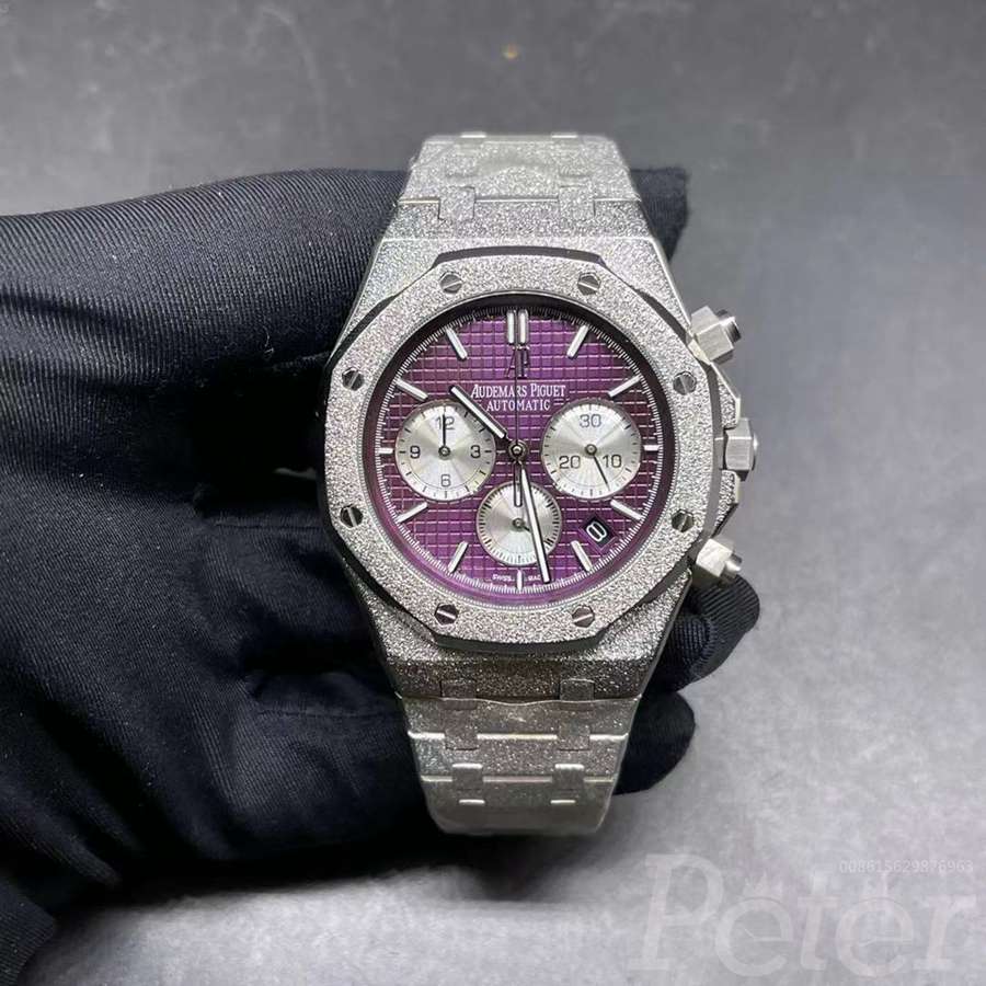 AP quartz frosted silver case purple dial men 42mm XJ038