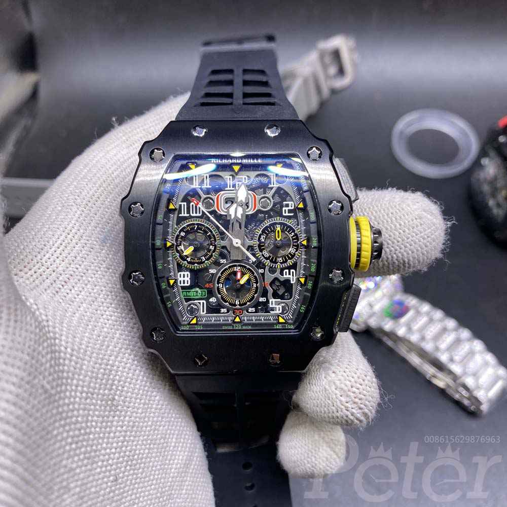 RM11-03 full black AAA automatic black rubber strap M060