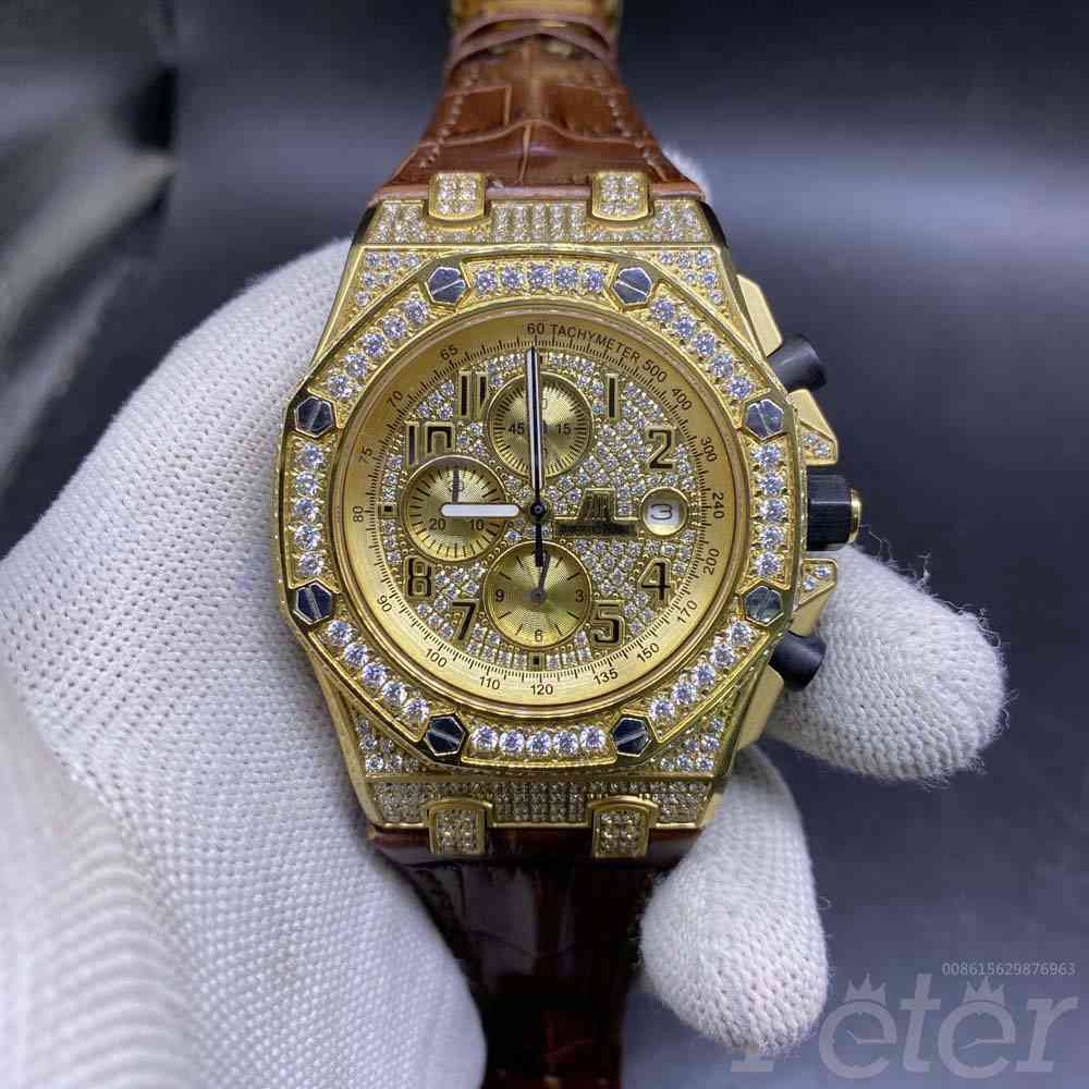 AP diamonds gold case OS quartz with brown leather strap XJ075