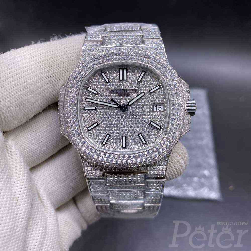 Patek bustdown diamonds swarovski silver high grade 40mm shiny iced out automatic watch WT275