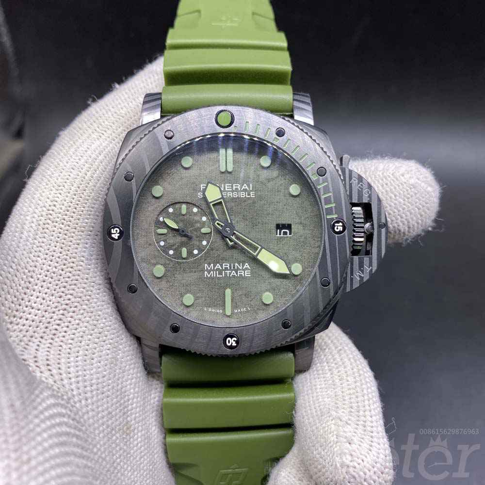 Panerai Marina 47mm black case green rubber strap M060