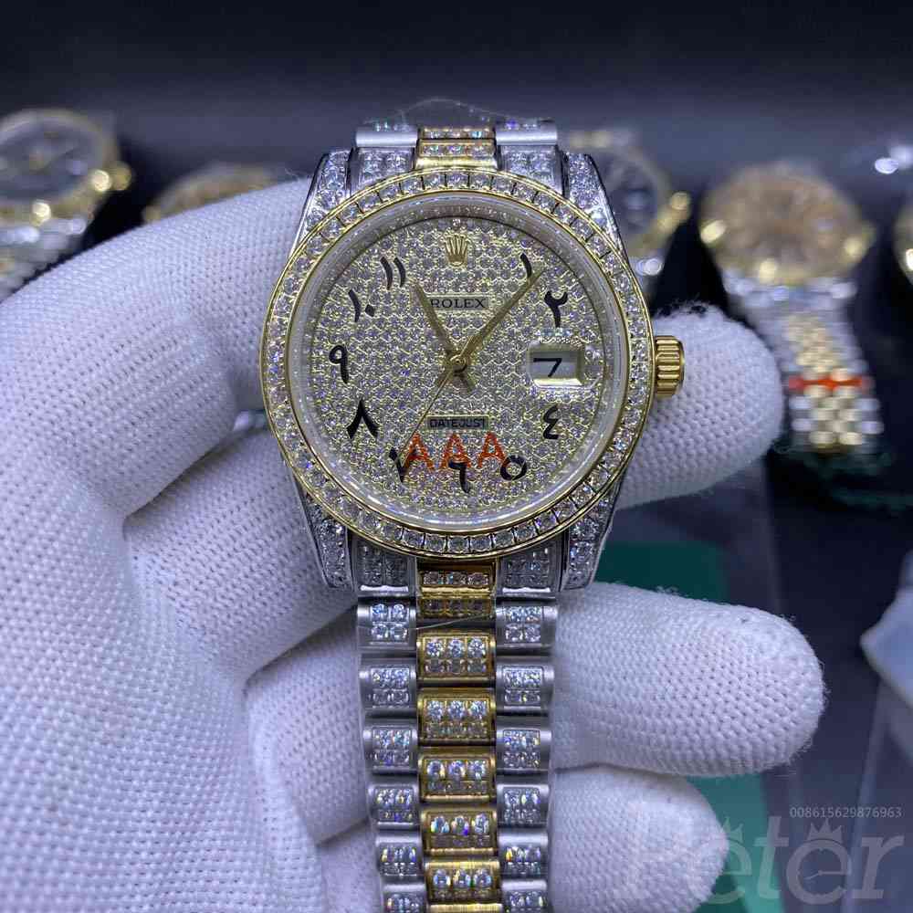 Datejust diamonds 2tone gold case 36mm arabic numbers AAA shiny zircon stones MH105