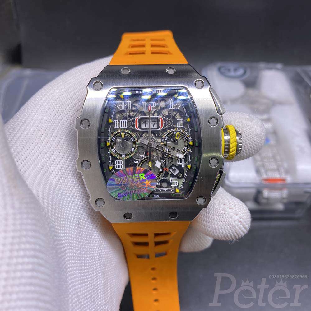 RM11-03 chronograph 7750 silver case 44x50mm orange rubber strap XD220