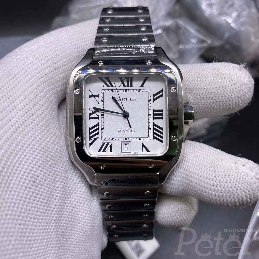 Cartier santos silver/white 38.5mm TW factory WT180