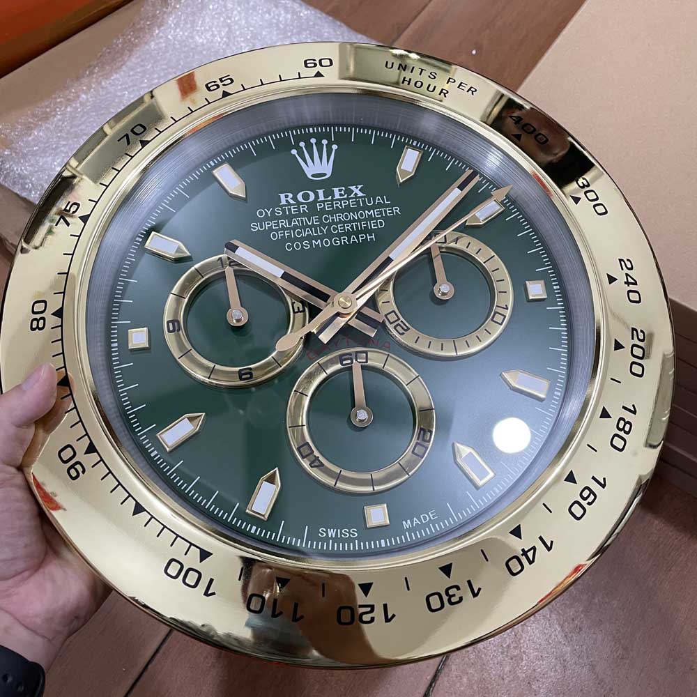 Daytona clock gold case green dial 34cm