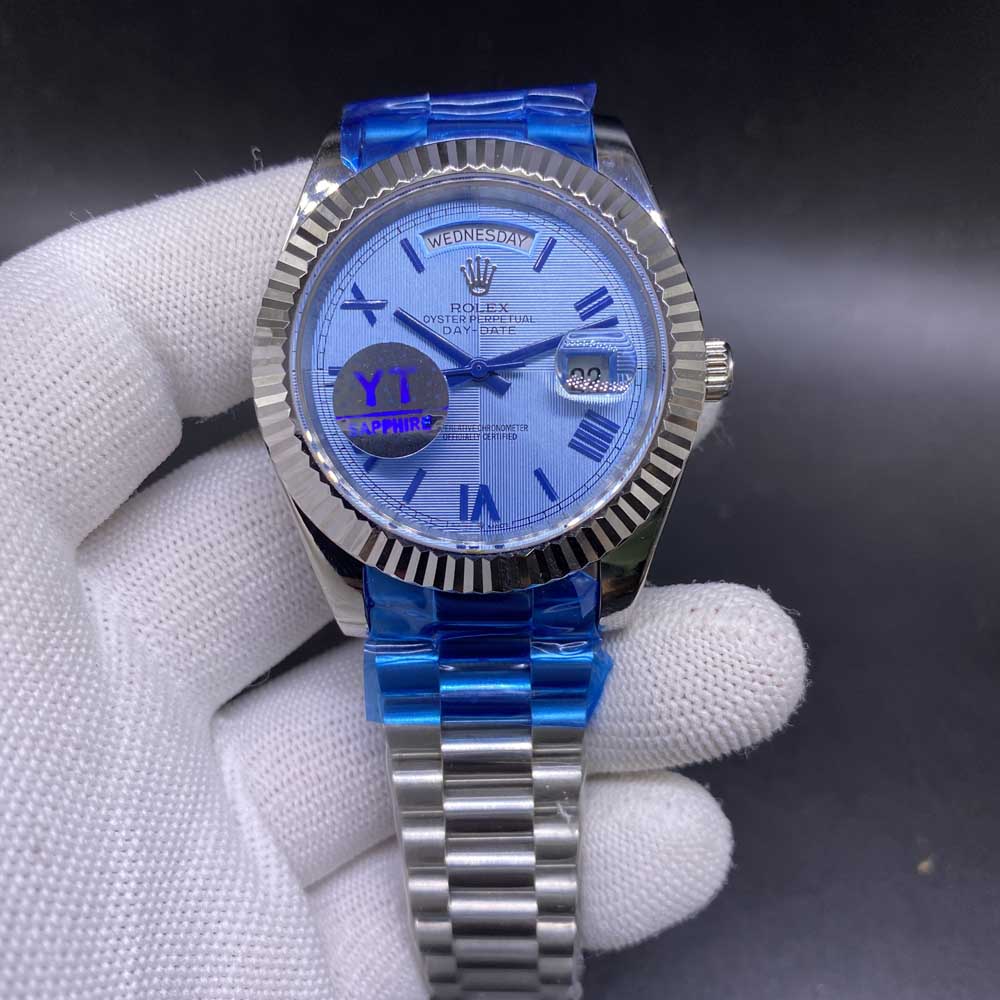 DayDate 41mm AAA+ silver case blue dial roman numbers president band men watch YT034