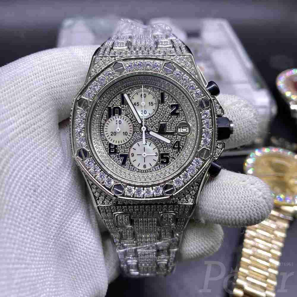 AP full iced out silver 42.5mm quartz stopwatch BL160