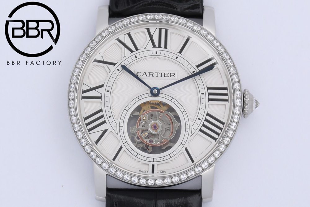 Cartier BBR2021 real tourbillon silver case black leather WTxxx