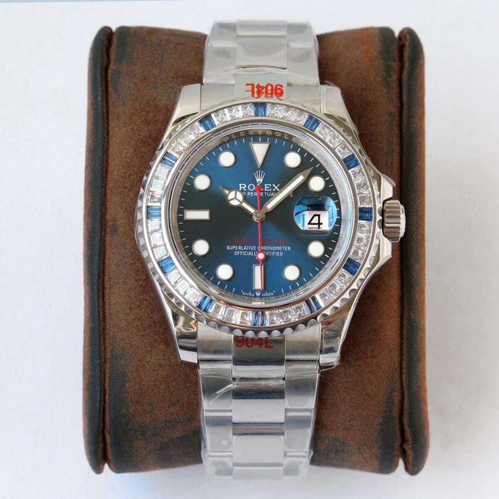 YM 40mm ROF 2020 blue dial baguette stones bezel 904L stainless steel 2824 movement WTxxx