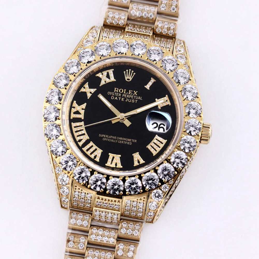 Datejust black dial iced out gold case 43mm M090