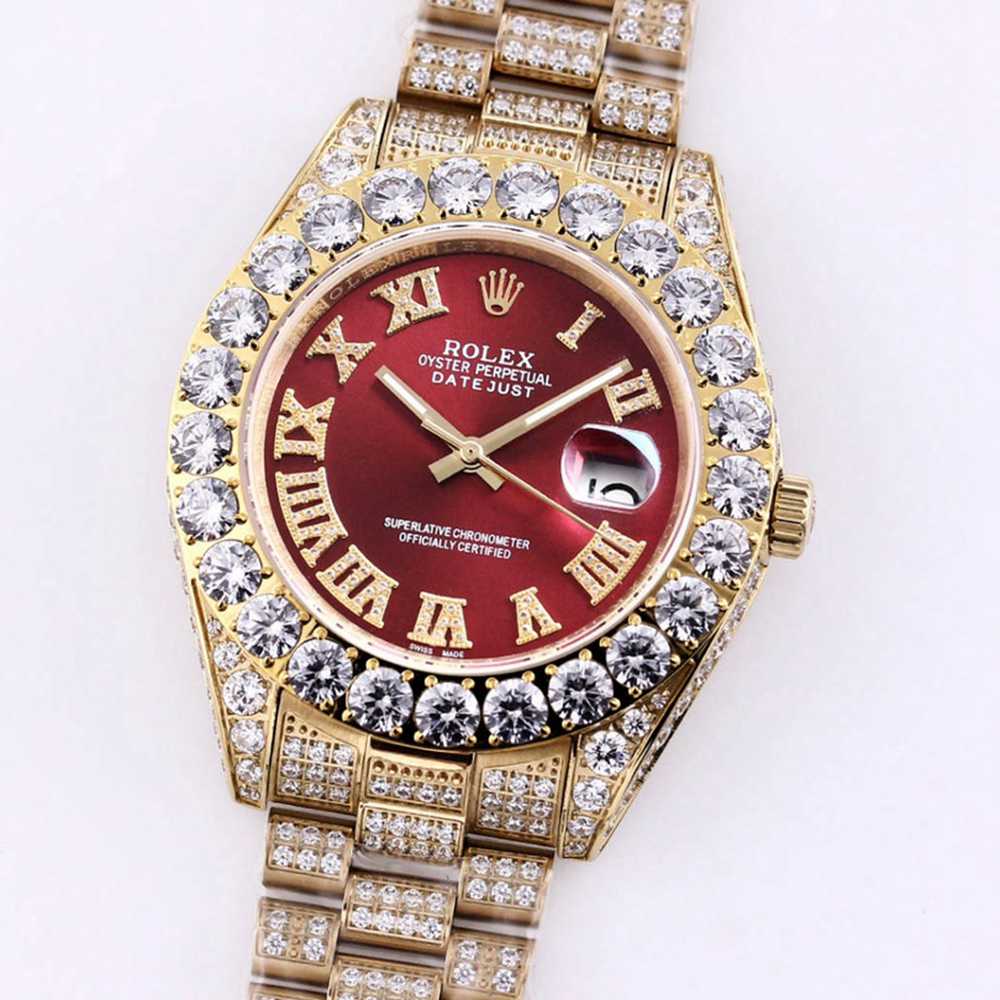 Datejust red face iced out gold case 43mm M090