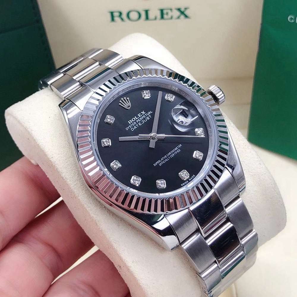 Datejust 40mm AAA automatic 2813 silver/black oyster band S|Peterclock