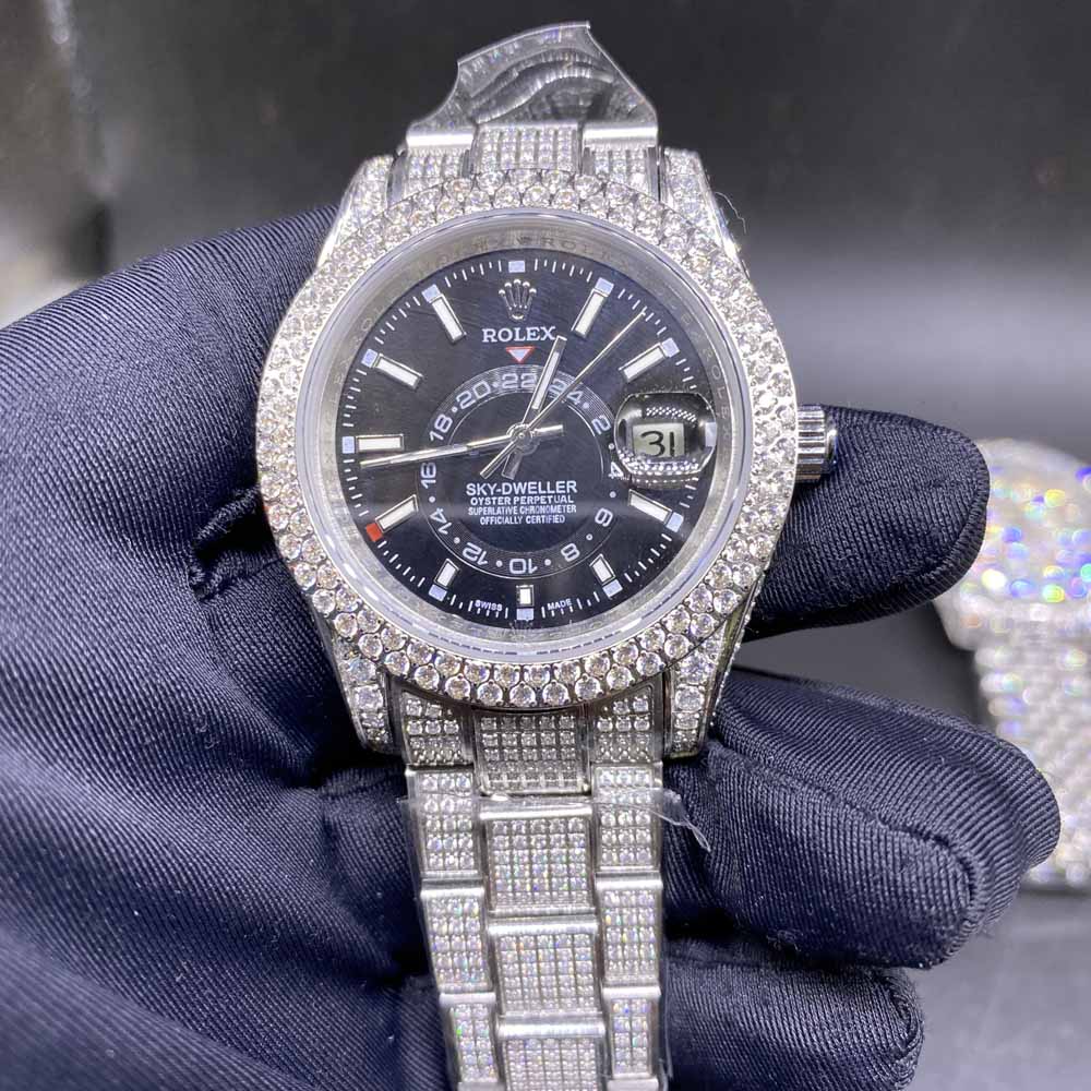 Sky-Dweller diamonds silver case 39.5mm black dial oyster band AAA automatic BL108