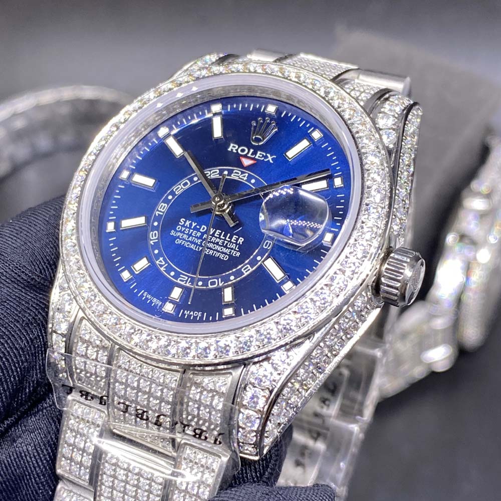 Sky-dweller 36mm blue dial full diamonds silver case oyster band AAA automatic MH102