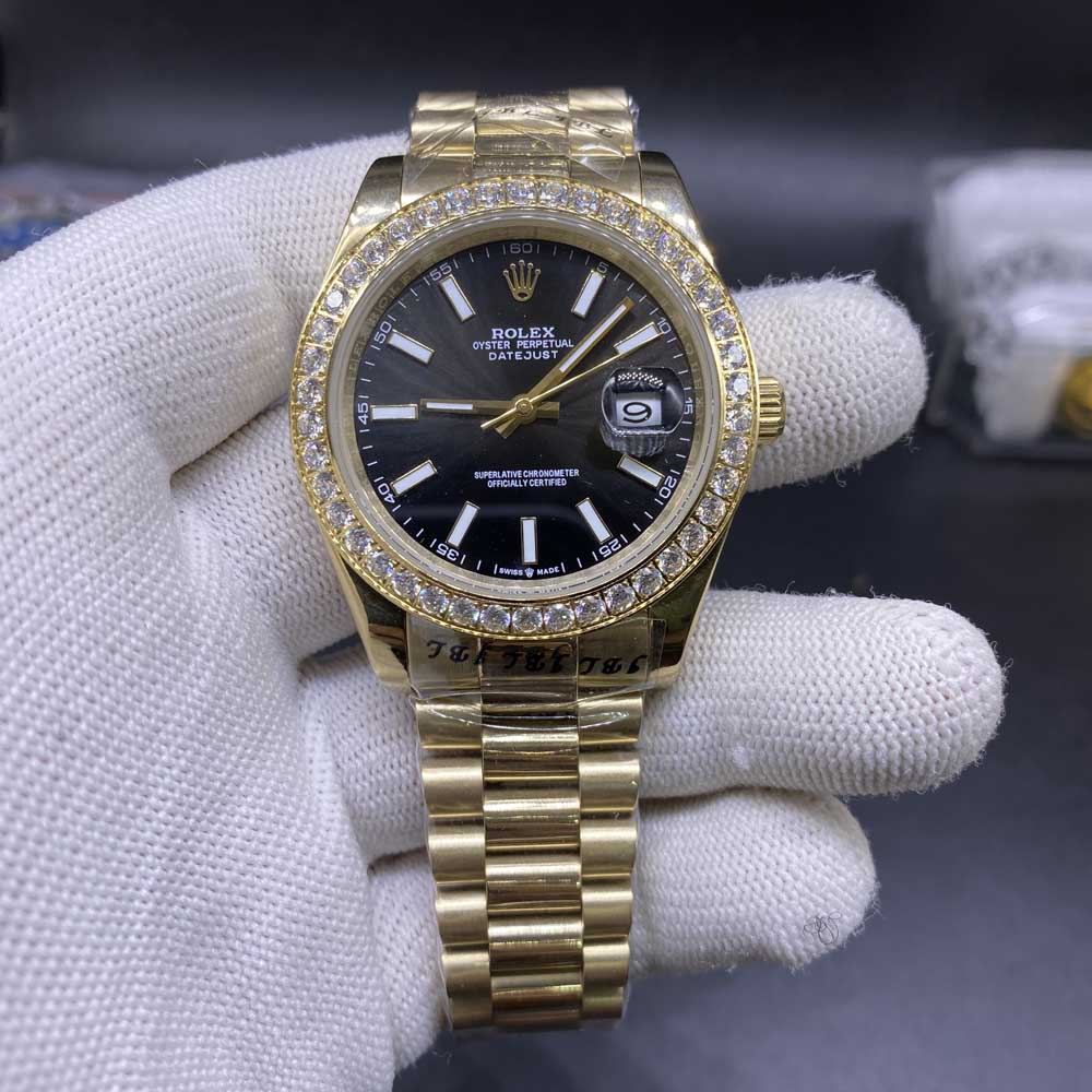 Datejust 40mm AAA automatic gold case black dial diamonds bezel men watch S025