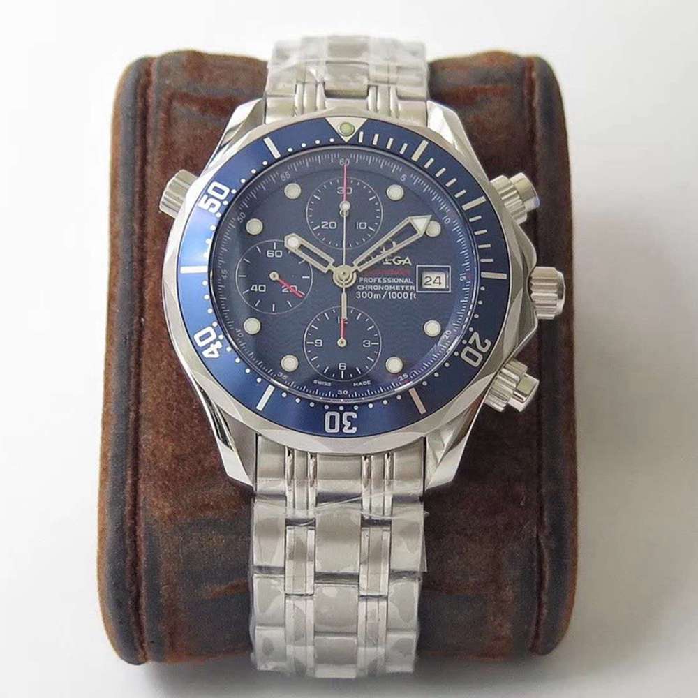 Omega Seamaster chronograph 7753 movement 41.5mm 316L stainless steel case blue dial M130