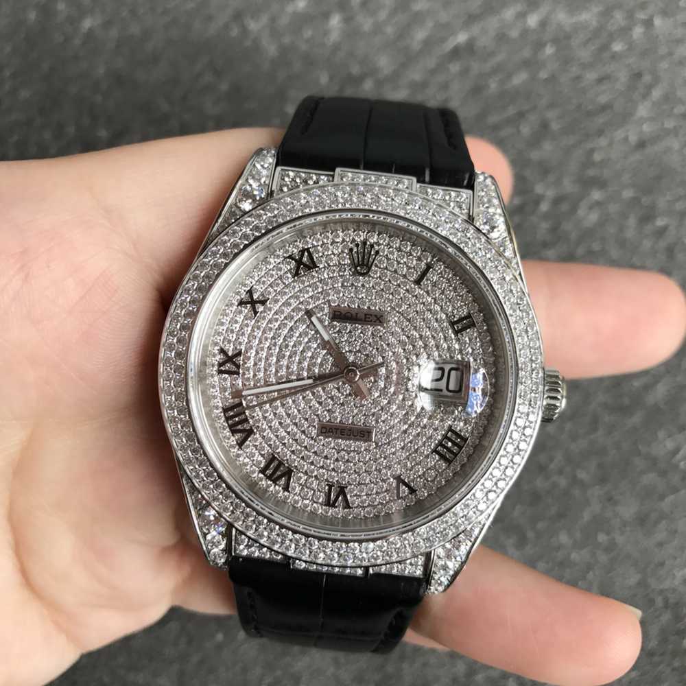 Datejust full diamonds bling stones 2836 movement black leather strap 40mm WTxxx