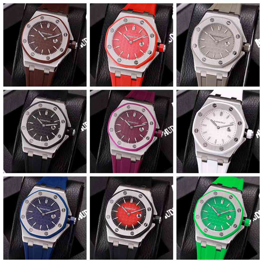 AP quartz women size 37mm stainless steel silver case different colors rubber strap XJxxx