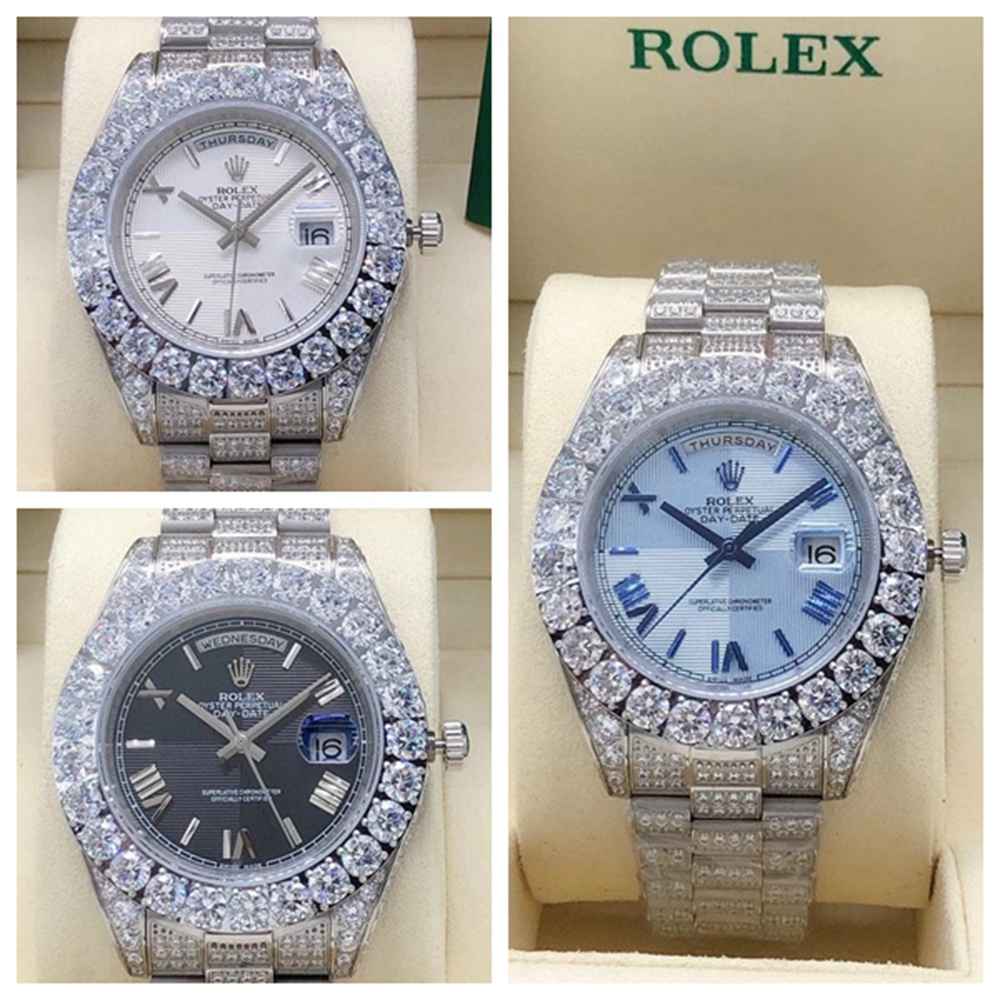 DayDate 43mm AAA full diamonds silver case white blue black dials automatic men watches S