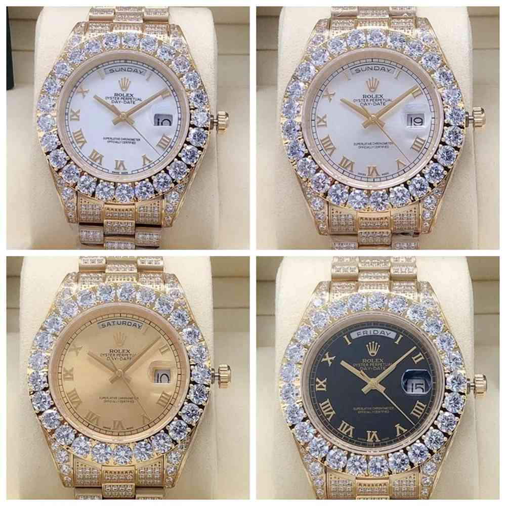 DayDate 43mm full diamonds gold case white/silver/black/gold dials roman numbers S