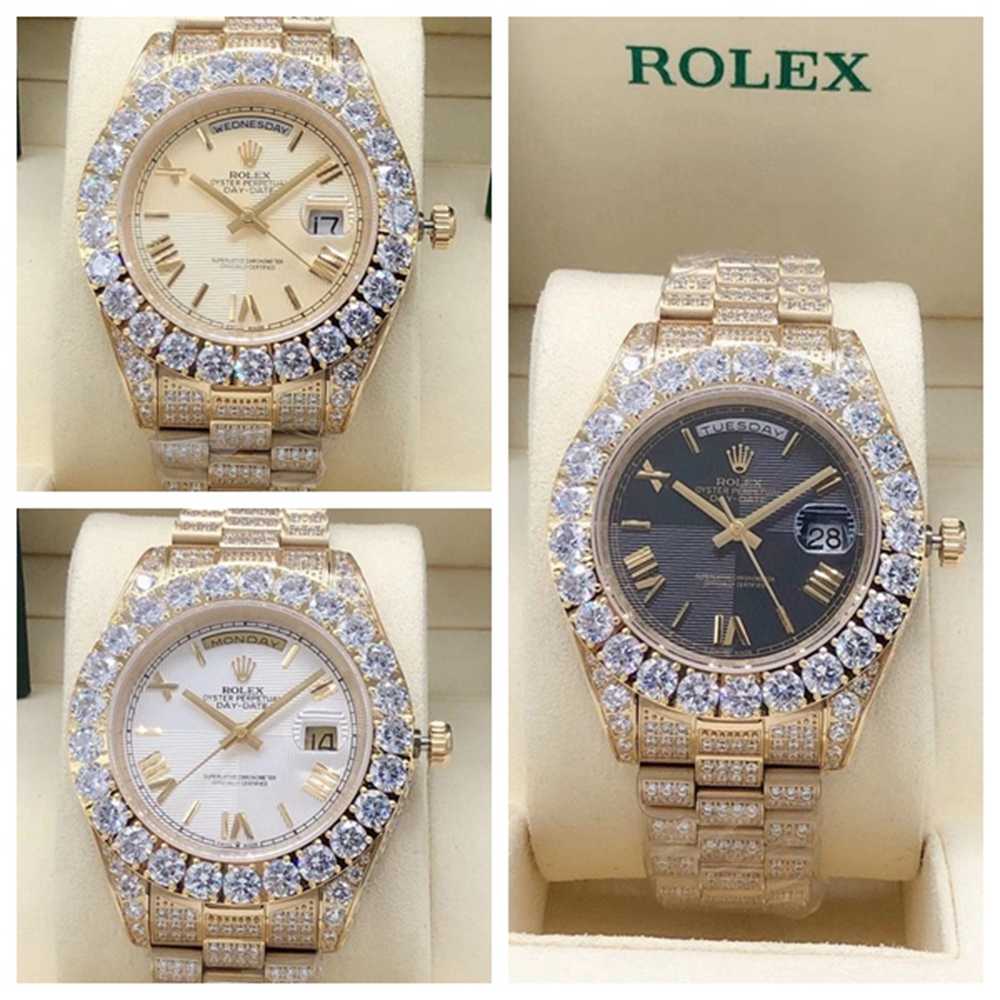 DayDate 43mm iced out gold case AAA automatic prongset bezel zircon stones S